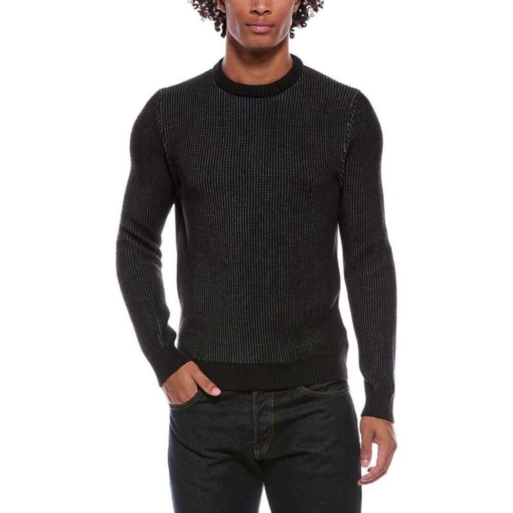 Slowear Mens  Zanone Wool-Blend Ribbed Crewneck Sweater, Black